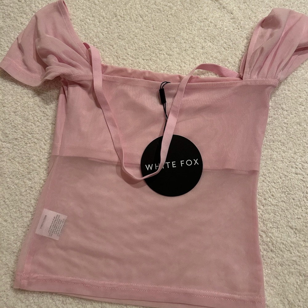 White Fox Boutique Pink Mesh Off-Shoulder Top